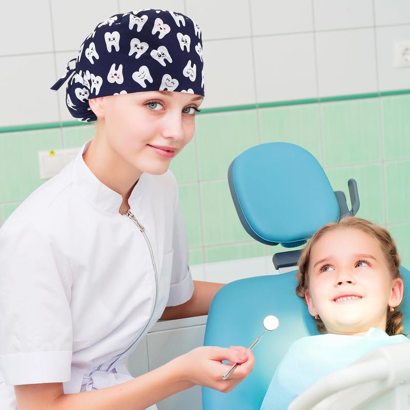 Tisancy 12 Pcs Dental Scrub Cap for Women Nurse Cap with Button Adjustable Dentist Surgical Hat Long Hair Ponytail Pouch Hat - Image 5